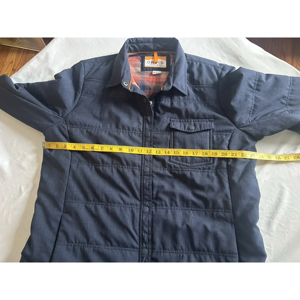 Orvis Flannel Lined Shirt Jacket Mens Size XL Navy Blue Outdoor Classic Comfort